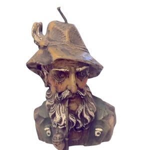Vintage 7” Candle Carved Old Man Fisherman with Pipe unused